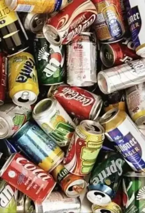 Crushed cans collected for metal recovery