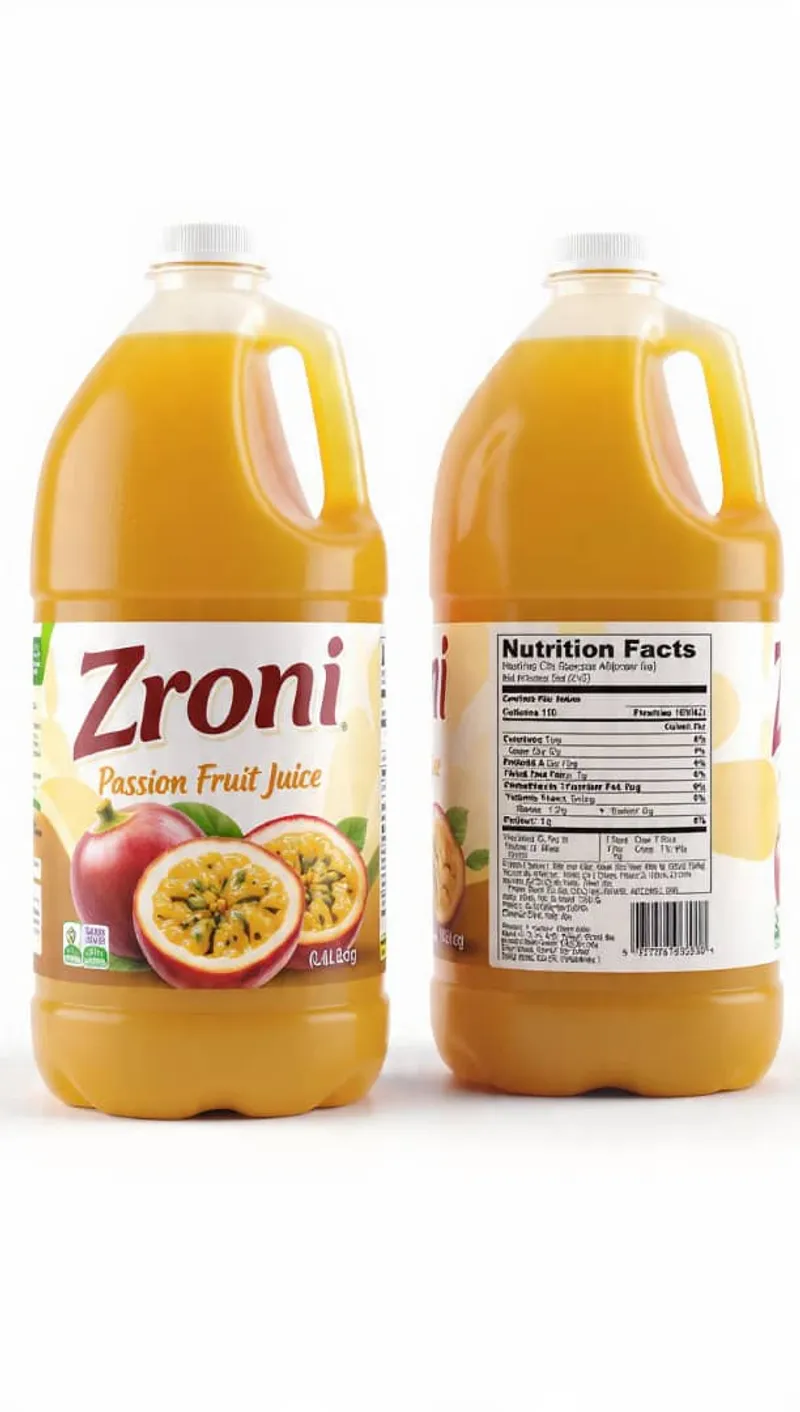Bottle of Zroni passion fruit juice