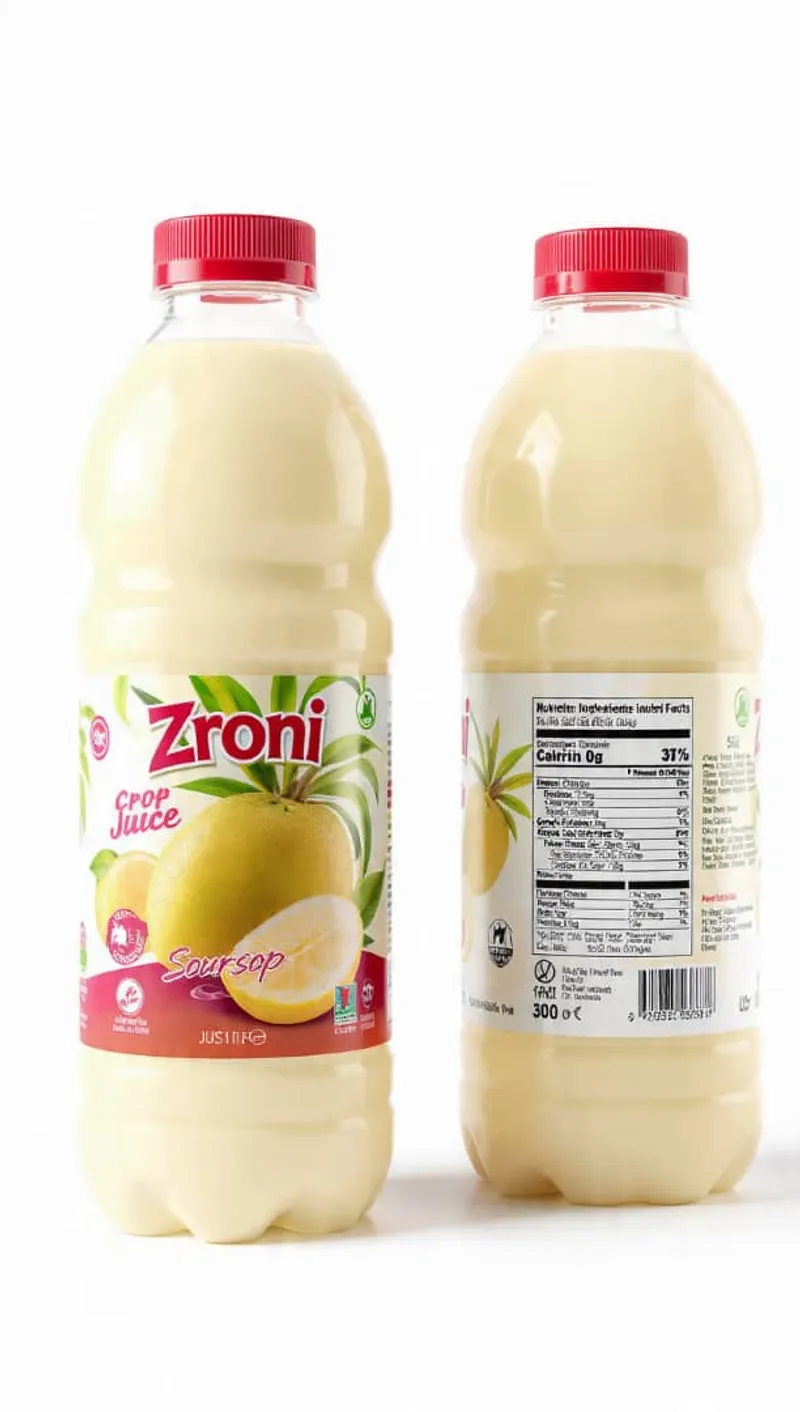 Bottles of Zroni soursop crop juice