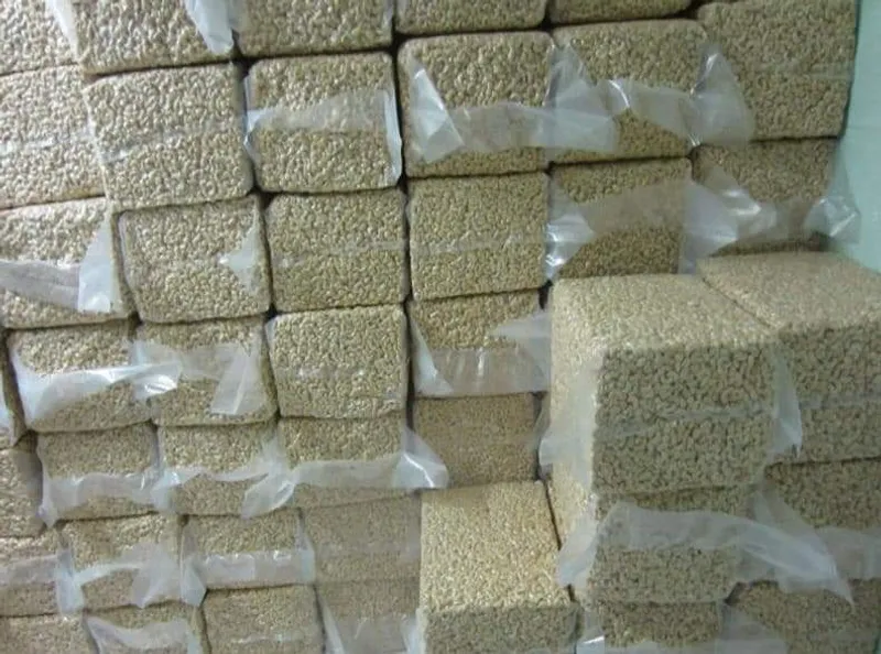Vacuum-sealed blocks of grain