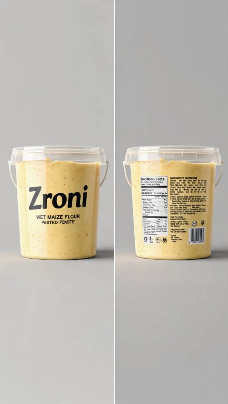 Tub of Zroni wet maize flour paste